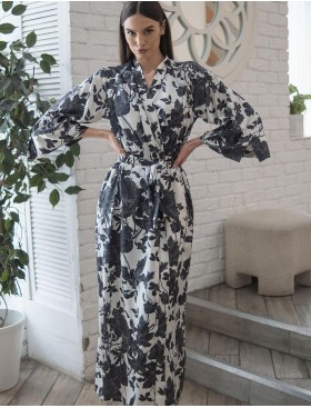 Шёлковый длинный халат Mia-Amore GLADIS 4119, Цвет: черно-белый, Размеры: 4XL/5XL, изображение 3