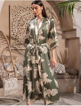 Длинный шёлковый халат Mia-Amore LORENSA 4249, Цвет: оливковый, Размеры: 2XL/3XL