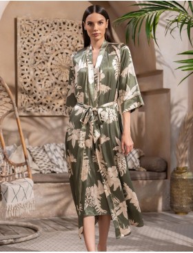 Длинный шёлковый халат Mia-Amore LORENSA 4249, Цвет: оливковый, Размеры: 2XL/3XL, изображение 3