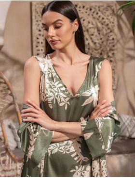 Длинный шёлковый халат Mia-Amore LORENSA 4249, Цвет: оливковый, Размеры: 2XL/3XL, изображение 4