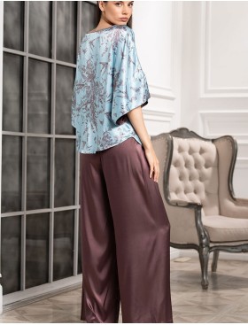 Шёлковая пижама с брюками Mia-Amore PROSECCO 4226, Цвет: бирюзовый+шоколад, Размеры: M, изображение 3