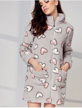 Флисовый халат на молнии Infiore MLK671456 panna/grigio, Цвет: panna/grigio (бежевый/серый), Размеры: S