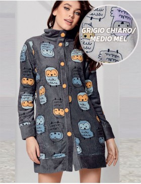 Флисовый халат на пуговицах Infiore NGT671459 grigio chiaro/medio mel, Цвет: grigio chiaro/medio mel (серый), Размеры: M