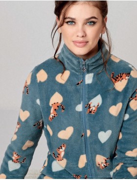 Флисовый халат на молнии Infiore RME671467 petrolio, Цвет: petrolio (сине-зеленый), Размеры: M