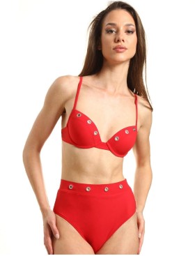 Красный купальник пуш-ап с высокими плавками Jolidon FR106U, Цвет: красный, Размеры: 80B