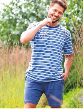 Пижама мужская из хлопка Key MNS 364, Цвет: голубой/темно-синий, Размеры: M