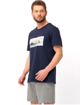 Пижама мужская с шортами Key MNS 606, Цвет: темно-синий/серый, Размеры: M, изображение 3