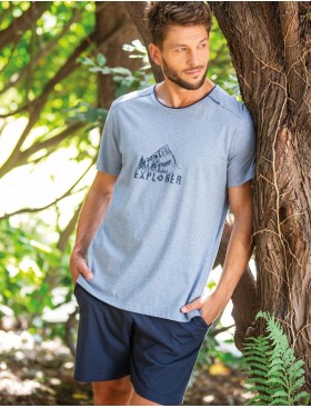 Пижама мужская из хлопка Key MNS 628, Цвет: темно-синий/серо-гол, Размеры: M