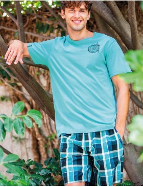 Пижама мужская с шортами Key MNS 630, Цвет: бирюзовый, Размеры: XL