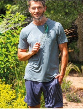 Пижама мужская из бамбука Key MNS 750, Цвет: серо-зеленый/джинс, Размеры: XL