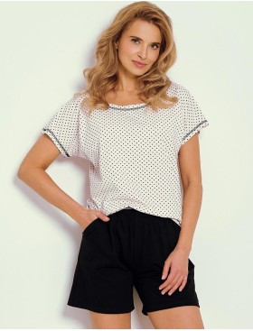 Пижама с шортами из хлопка Taro 3353 AYLA, Цвет: бежево-розовый/черны, Размеры: S