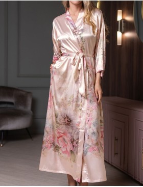 Длинный шелковый халат Mia-Amore ADAGIO 4539, Цвет: жемчужный, Размеры: 2XL/3XL, изображение 4