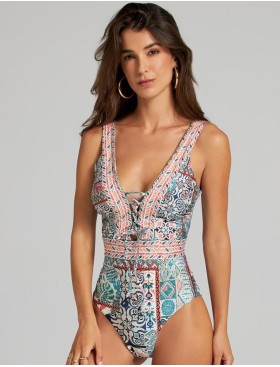 Слитный купальник со шнуровкой Cosita Linda 25098M NOSTALGIC PATCHWORK, Цвет: мульти, Размеры: L
