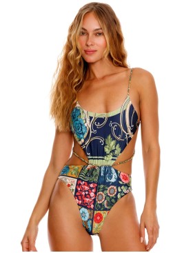 Купальник монокини с винтажным принтом Agua Bendita 15189 NADINE HARVEST, Цвет: темно-синий, Размеры: S