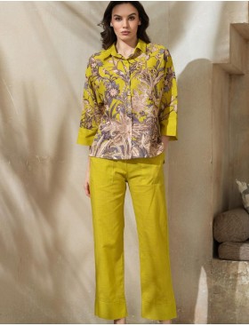 Брючный комплект из хлопка и льна Mia-Amore FIJI 5405, Цвет: лайм, Размеры: S