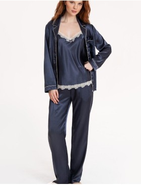 Атласный комплект тройка Mia-Mella JULIA CHARME 8735 черника, Цвет: черника, Размеры: M