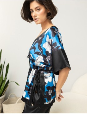 Брючный комплект из атласа Mia-Amore MARTINA 7326, Цвет: голубой+черный, Размеры: L, изображение 4