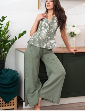 Хлопковый брючный комплект Mia-Amore MARIBEL 5486, Цвет: оливковый, Размеры: M