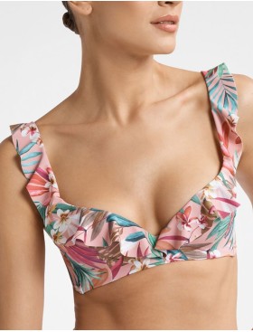 Бюстгальтер купальный с пуш-ап Esotiq BAE 40702 мульти розовый, Цвет: цветы на розовом, Размеры: 75D/80C