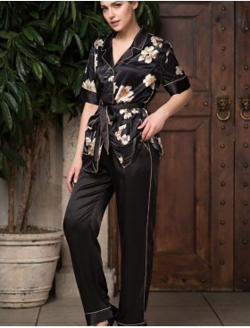 Шёлковая женская пижама Mia-Amore KAMELIA 3336, Цвет: черный, Размеры: 3XL