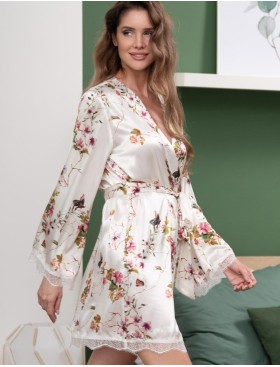 Шёлковый халат с цветочным принтом Mia-Amore VIKKI 4623, Цвет: молочный, Размеры: 2XL/3XL, изображение 3