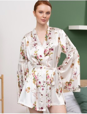 Укороченный шёлковый халат Mia-Amore VIKKI 4624, Цвет: молочный, Размеры: L/XL