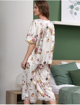 Шёлковая пижама с бриджами Mia-Amore VIKKI 4626, Цвет: молочный, Размеры: 3XL, изображение 2