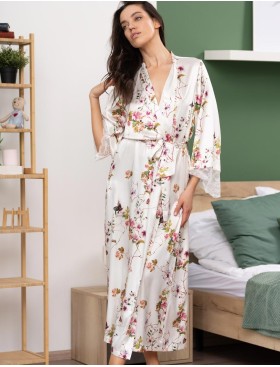 Длинный шёлковый халат Mia-Amore VIKKI 4629, Цвет: молочный, Размеры: 4XL/5XL