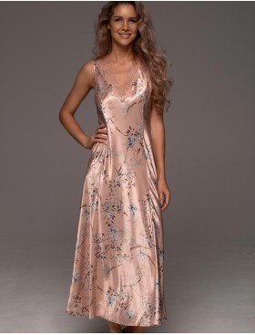 Длинная шёлковая сорочка Mia-Amore FIORA 4634, Цвет: персиковый, Размеры: 3XL