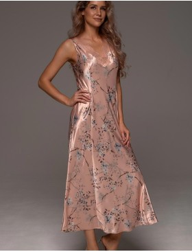 Длинная шёлковая сорочка Mia-Amore FIORA 4634, Цвет: персиковый, Размеры: 3XL, изображение 3