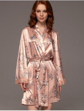 Короткий халат из шёлка Mia-Amore FIORA 4643, Цвет: персиковый, Размеры: 2XL/3XL, изображение 4