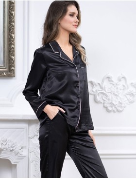 Атласная пижама с брюками Mia-Mella JULIA 8736 черно-белый, Цвет: черно-белый, Размеры: XL, изображение 2