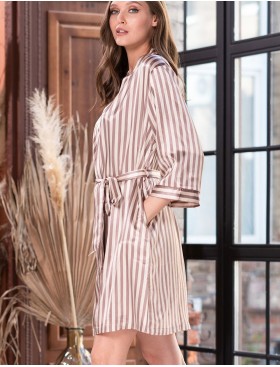 Атласный халат в полоску Mia-Mella JULIA PRINT 7073 кофейный, Цвет: кофейный полоска, Размеры: XS, изображение 3