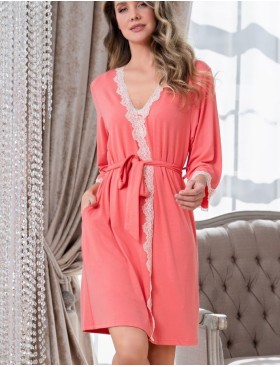 Домашний трикотажный халат Mia-Amore MARIA 1723 коралл, Цвет: коралл, Размеры: L/XL, изображение 4