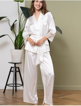 Шелковая пижама с брюками Mia-Amore WHITE SWAN 3556 молочный, Цвет: молочный, Размеры: 3XL