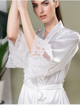 Длинный шелковый халат Mia-Amore WHITE SWAN 3559 молочный, Цвет: молочный, Размеры: 2XL/3XL, изображение 2