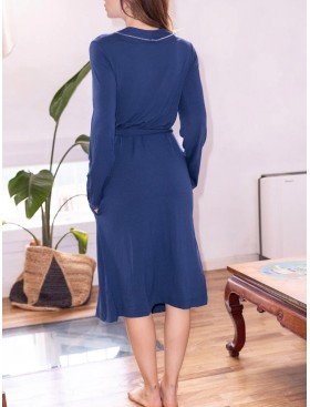 Длинный халат из вискозы Sielei LEAVES LV72 blu, Цвет: blu (синий), Размеры: 2XL, изображение 2