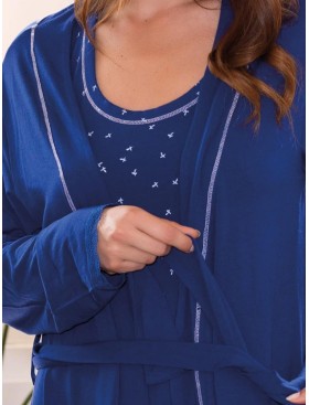 Длинный халат из вискозы Sielei LEAVES LV72 blu, Цвет: blu (синий), Размеры: 2XL, изображение 3