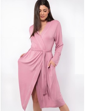 Длинный халат из вискозы Sielei LEAVES LV72 malva, Цвет: malva (лиловый), Размеры: 2XL