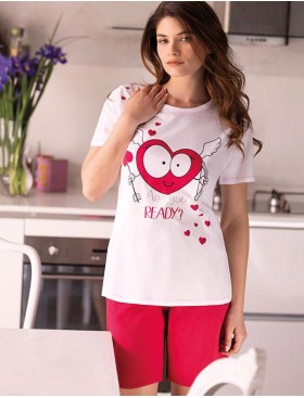 Пижама из хлопка с шортами Sielei LOVE LO12 rosso, Цвет: rosso (красный), Размеры: 3XL