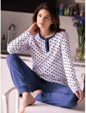 Хлопковая пижама с брюками Sielei LOVE LO15 blu, Цвет: blu (синий), Размеры: S