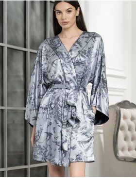 Халат шёлковый короткий Mia-Amore ARGENTA 4233, Цвет: стальной, Размеры: 2XL/3XL, изображение 3