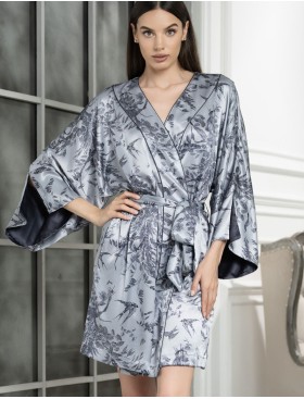 Халат шёлковый короткий Mia-Amore ARGENTA 4233, Цвет: стальной, Размеры: 2XL/3XL