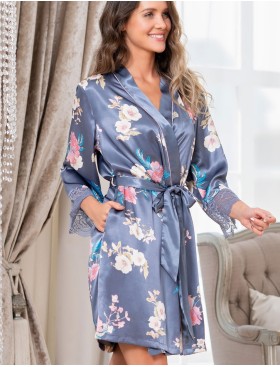 Шелковый халат кимоно Mia-Amore HENRIETTA 3763, Цвет: жемчужно-серый, Размеры: 2XL/3XL, изображение 4