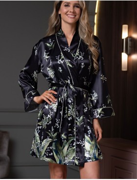 Женский халат из шёлка Mia-Amore LURDES 4553, Цвет: черный, Размеры: 4XL/5XL