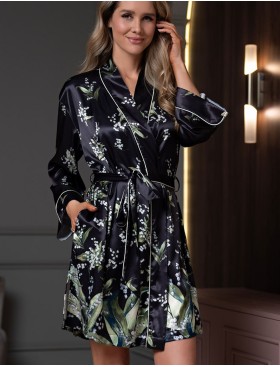 Женский халат из шёлка Mia-Amore LURDES 4553, Цвет: черный, Размеры: 4XL/5XL, изображение 3