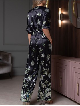 Шелковая пижама бомбер с брюками Mia-Amore LURDES 4555, Цвет: черный, Размеры: M, изображение 2