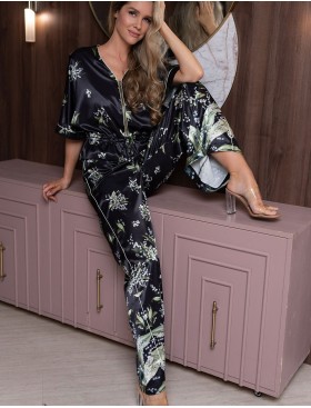 Шелковая пижама бомбер с брюками Mia-Amore LURDES 4555, Цвет: черный, Размеры: M, изображение 4