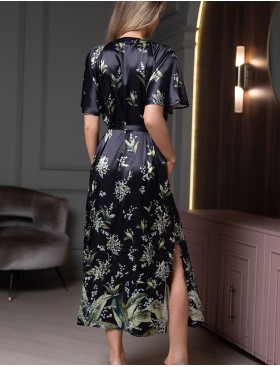 Шелковое платье-халат на пуговицах Mia-Amore LURDES 4558, Цвет: черный, Размеры: 3XL, изображение 2