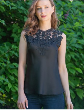 Атласный топ с кружевом Mia-Amore MILAN 8325 черный, Цвет: черный, Размеры: S